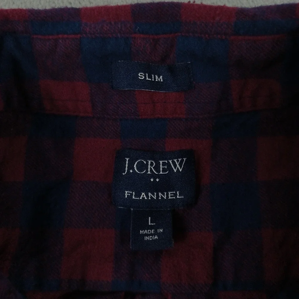 J Crew Shirt Mens Large Red Plaid Flannel Slim Fit Preppy‎ Long Sleeve